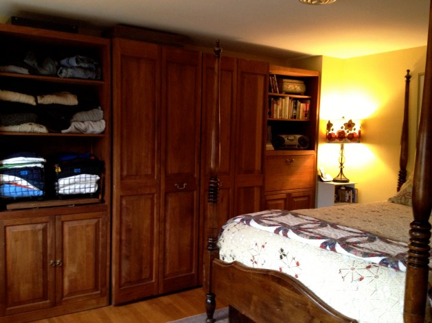 Walnut Cabinets line one wall. Walnut Cabinets line one wall.