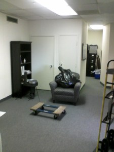 Office reception area, cleaning it out.