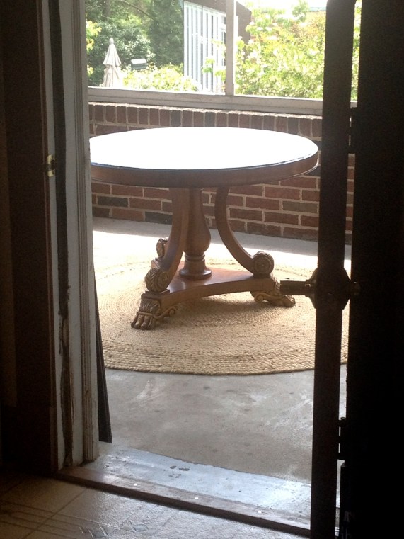 Map Mod Podge Table. View through the kitchen door.