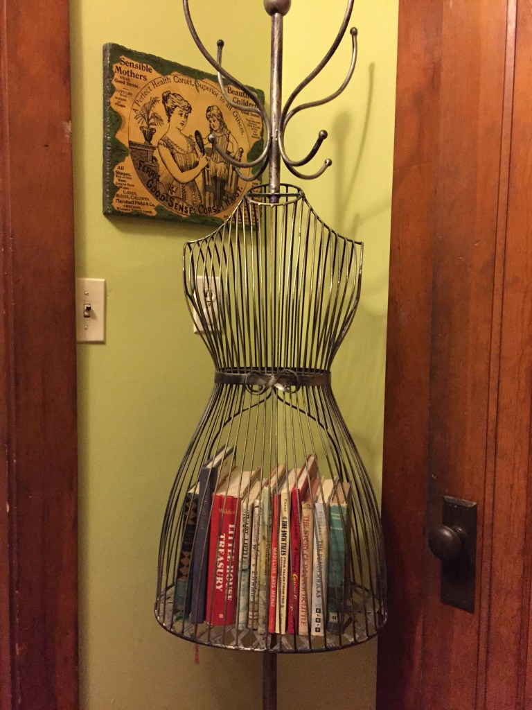 A wire dress form.